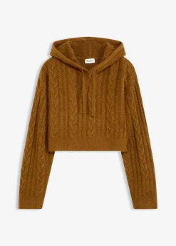 bonprix Bekleidung·Umstandsmode|Strickmode^Grobstrick-Pullover mit Kapuze cognac braun