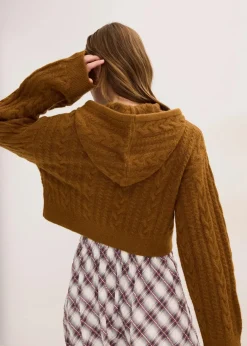bonprix Bekleidung·Umstandsmode|Strickmode^Grobstrick-Pullover mit Kapuze cognac braun