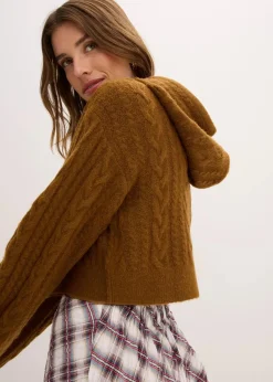 bonprix Bekleidung·Umstandsmode|Strickmode^Grobstrick-Pullover mit Kapuze cognac braun