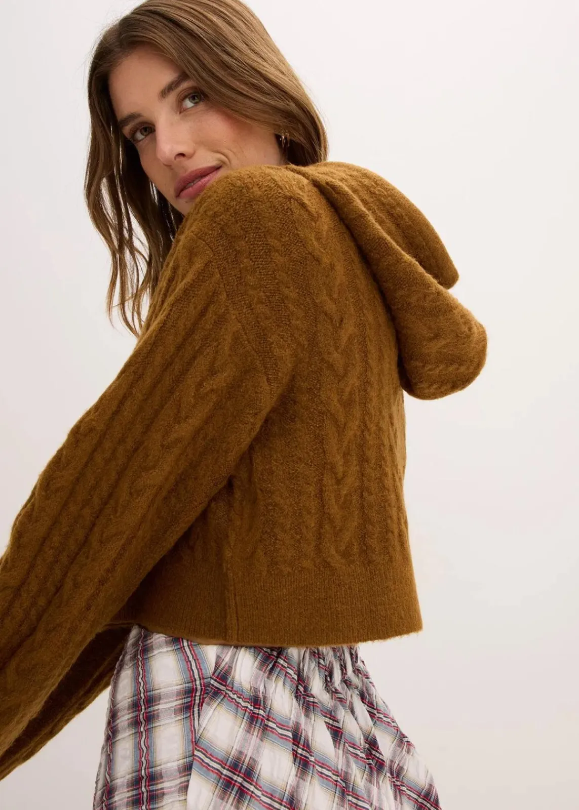 bonprix Bekleidung·Umstandsmode|Strickmode^Grobstrick-Pullover mit Kapuze cognac braun