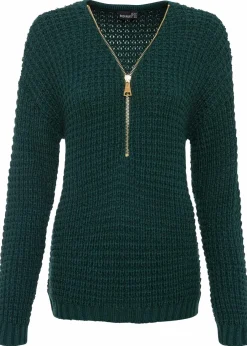 bonprix Bekleidung·Umstandsmode|Bekleidung·Jeans^Grobstrick-Pullover mit Reißverschluss-Detail tiefgrün