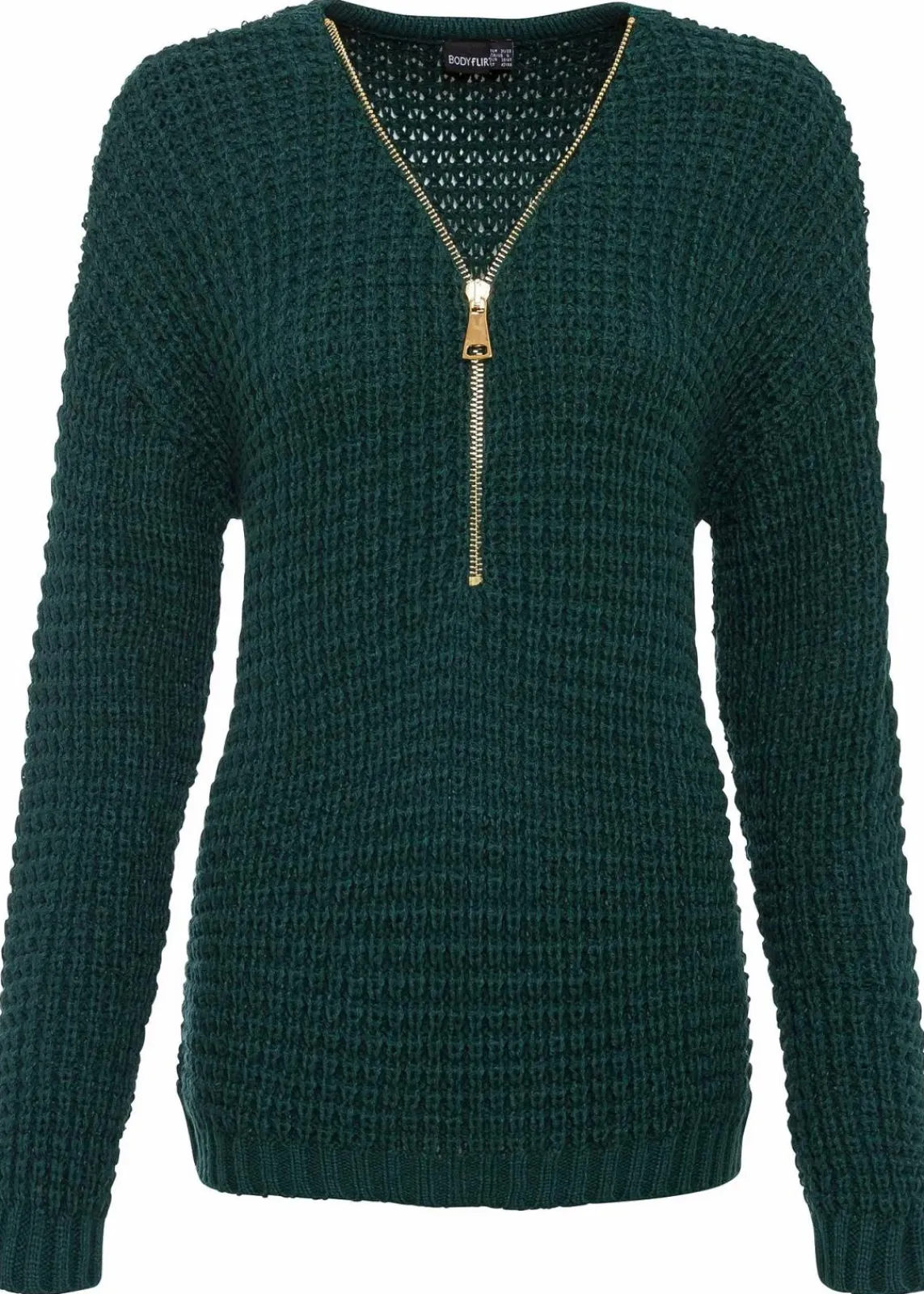 bonprix Bekleidung·Umstandsmode|Bekleidung·Jeans^Grobstrick-Pullover mit Reißverschluss-Detail tiefgrün