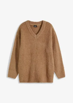 bonprix Pullover & Strickjacken|Bekleidung·Jeans^Grobstrick-Pullover mit V-Ausschnitt camel