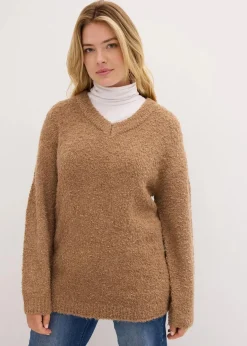 bonprix Pullover & Strickjacken|Bekleidung·Jeans^Grobstrick-Pullover mit V-Ausschnitt camel