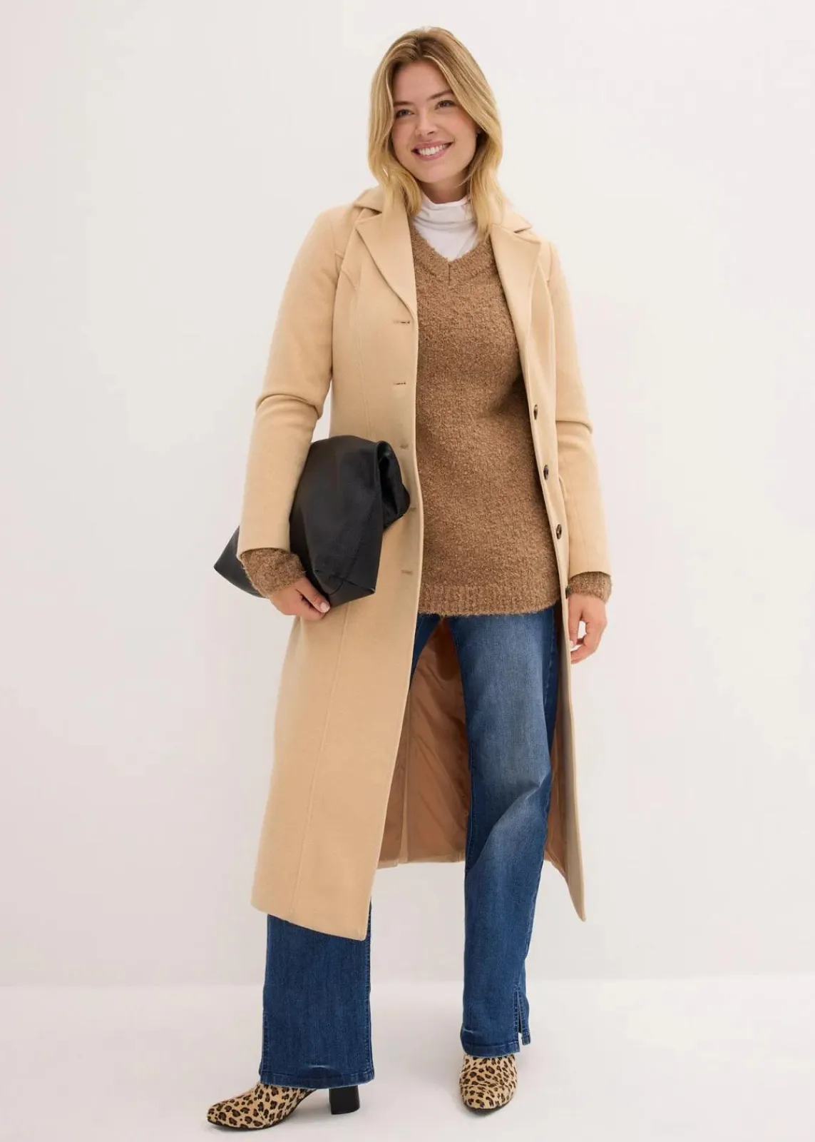 bonprix Pullover & Strickjacken|Bekleidung·Jeans^Grobstrick-Pullover mit V-Ausschnitt camel