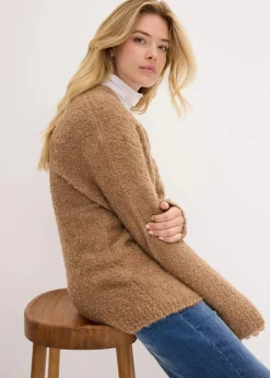 bonprix Pullover & Strickjacken|Bekleidung·Jeans^Grobstrick-Pullover mit V-Ausschnitt camel