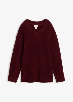 bonprix Bekleidung·Umstandsmode|Strickmode^Grobstrick-Pullover mit V-Ausschnitt dunkelbeere