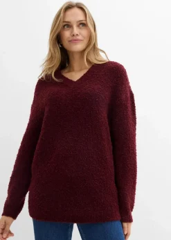 bonprix Bekleidung·Umstandsmode|Strickmode^Grobstrick-Pullover mit V-Ausschnitt dunkelbeere