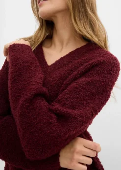 bonprix Bekleidung·Umstandsmode|Strickmode^Grobstrick-Pullover mit V-Ausschnitt dunkelbeere