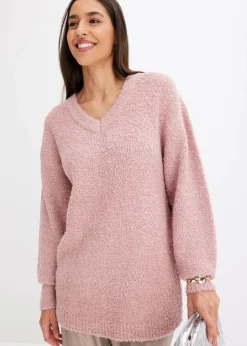 bonprix Bekleidung·Umstandsmode|Strickmode^Grobstrick-Pullover mit V-Ausschnitt aschrosa