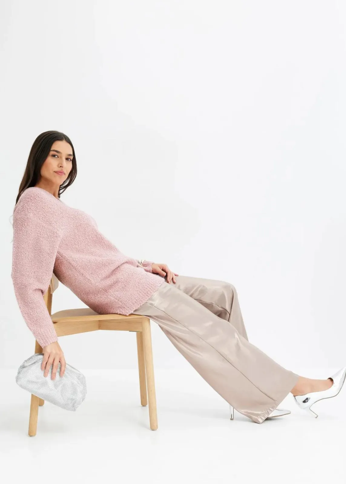 bonprix Bekleidung·Umstandsmode|Strickmode^Grobstrick-Pullover mit V-Ausschnitt aschrosa