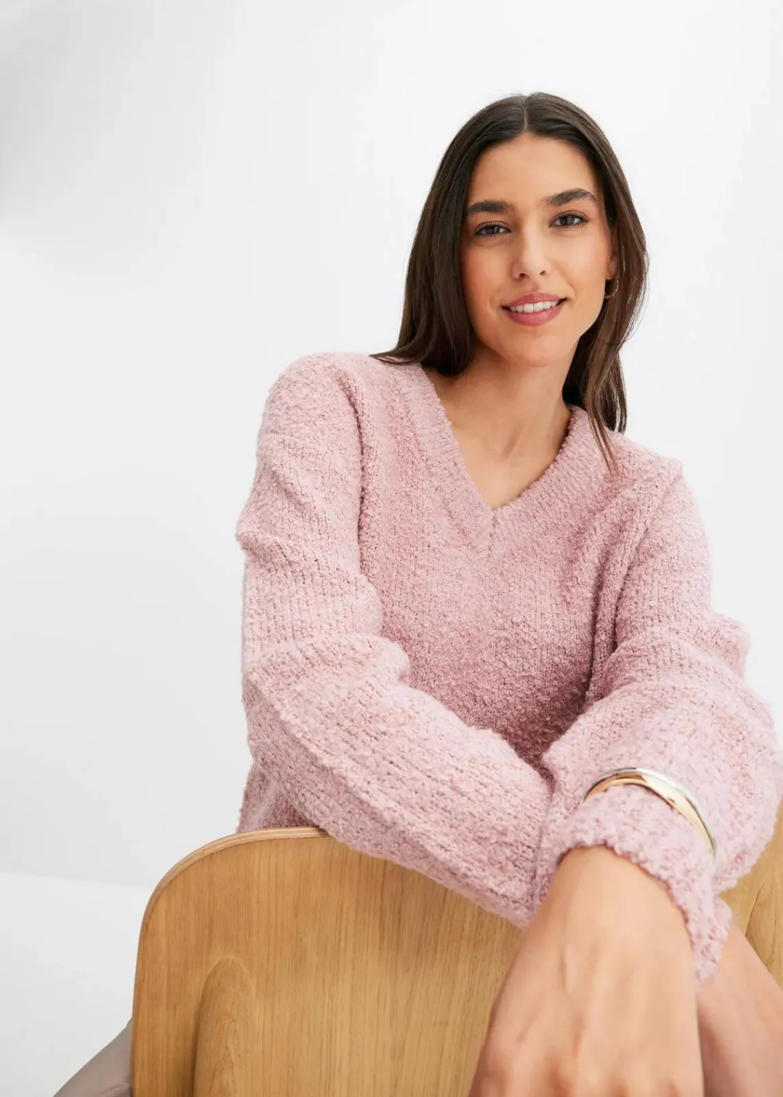 bonprix Bekleidung·Umstandsmode|Strickmode^Grobstrick-Pullover mit V-Ausschnitt aschrosa