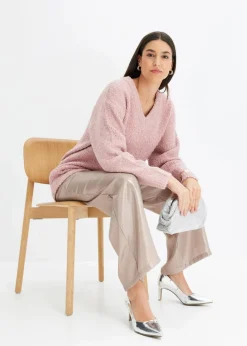 bonprix Bekleidung·Umstandsmode|Strickmode^Grobstrick-Pullover mit V-Ausschnitt aschrosa