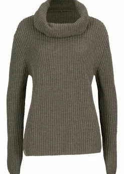 bonprix Bekleidung·Umstandsmode|Bekleidung·Jeans^Grobstrick-Pullover mit weitem Kragen dunkeloliv