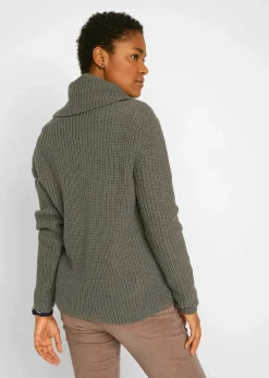 bonprix Bekleidung·Umstandsmode|Bekleidung·Jeans^Grobstrick-Pullover mit weitem Kragen dunkeloliv