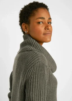 bonprix Bekleidung·Umstandsmode|Bekleidung·Jeans^Grobstrick-Pullover mit weitem Kragen dunkeloliv