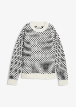 bonprix Bekleidung·Umstandsmode|Bekleidung·Jeans^Grobstrick-Pullover mit Wollanteil schwarz/wollweiß graphisch