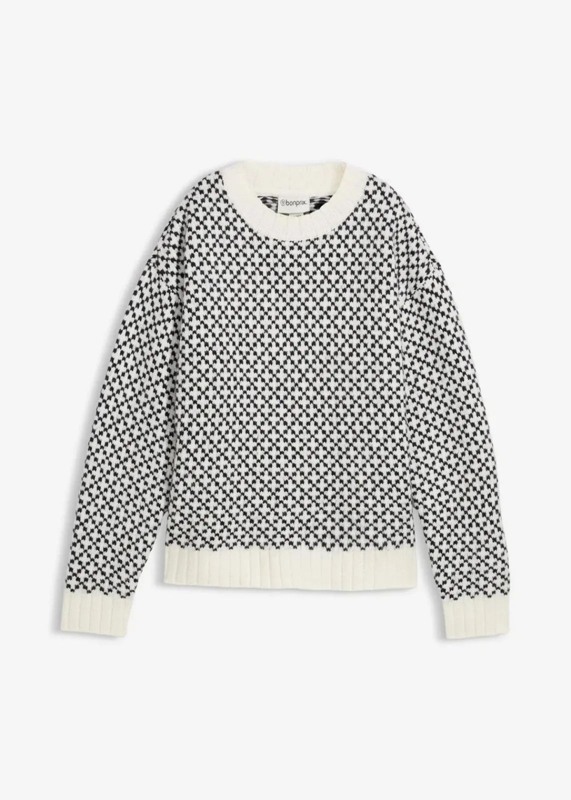 bonprix Bekleidung·Umstandsmode|Bekleidung·Jeans^Grobstrick-Pullover mit Wollanteil schwarz/wollweiß graphisch