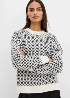 bonprix Bekleidung·Umstandsmode|Bekleidung·Jeans^Grobstrick-Pullover mit Wollanteil schwarz/wollweiß graphisch