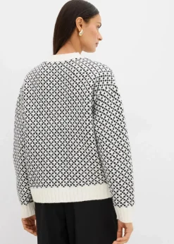 bonprix Bekleidung·Umstandsmode|Bekleidung·Jeans^Grobstrick-Pullover mit Wollanteil schwarz/wollweiß graphisch