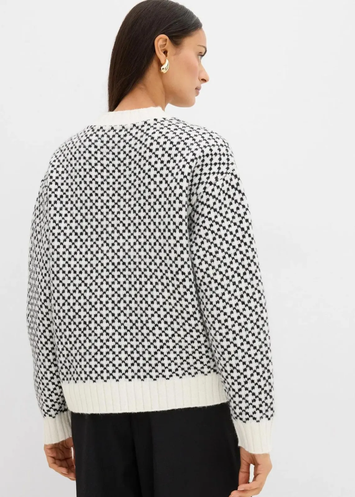 bonprix Bekleidung·Umstandsmode|Bekleidung·Jeans^Grobstrick-Pullover mit Wollanteil schwarz/wollweiß graphisch