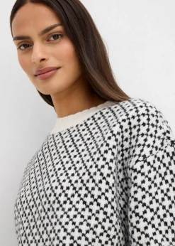 bonprix Bekleidung·Umstandsmode|Bekleidung·Jeans^Grobstrick-Pullover mit Wollanteil schwarz/wollweiß graphisch