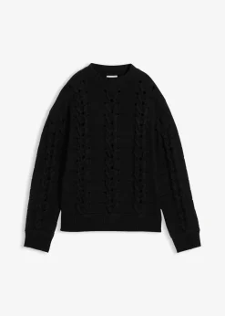 bonprix Bekleidung·Umstandsmode|Strickmode^Grobstrick-Pullover mit Zopfmuster schwarz