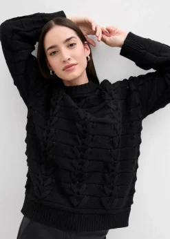 bonprix Bekleidung·Umstandsmode|Strickmode^Grobstrick-Pullover mit Zopfmuster schwarz
