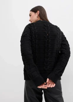 bonprix Bekleidung·Umstandsmode|Strickmode^Grobstrick-Pullover mit Zopfmuster schwarz