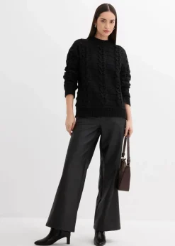bonprix Bekleidung·Umstandsmode|Strickmode^Grobstrick-Pullover mit Zopfmuster schwarz