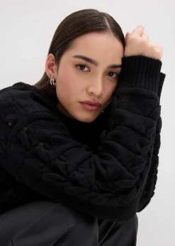 bonprix Bekleidung·Umstandsmode|Strickmode^Grobstrick-Pullover mit Zopfmuster schwarz