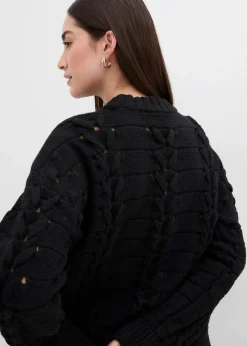 bonprix Bekleidung·Umstandsmode|Strickmode^Grobstrick-Pullover mit Zopfmuster schwarz