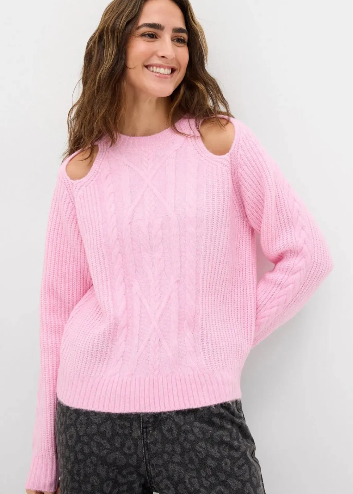 bonprix Bekleidung·Umstandsmode|Strickmode^Grobstrick-Pullover mit Zopfmuster rosa