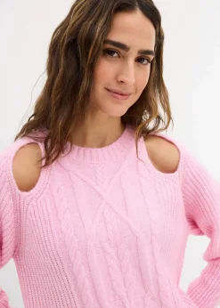 bonprix Bekleidung·Umstandsmode|Strickmode^Grobstrick-Pullover mit Zopfmuster rosa