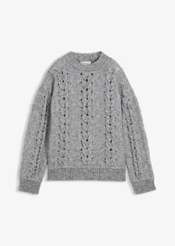 bonprix Bekleidung·Umstandsmode|Strickmode^Grobstrick-Pullover mit Zopfmuster grau meliert