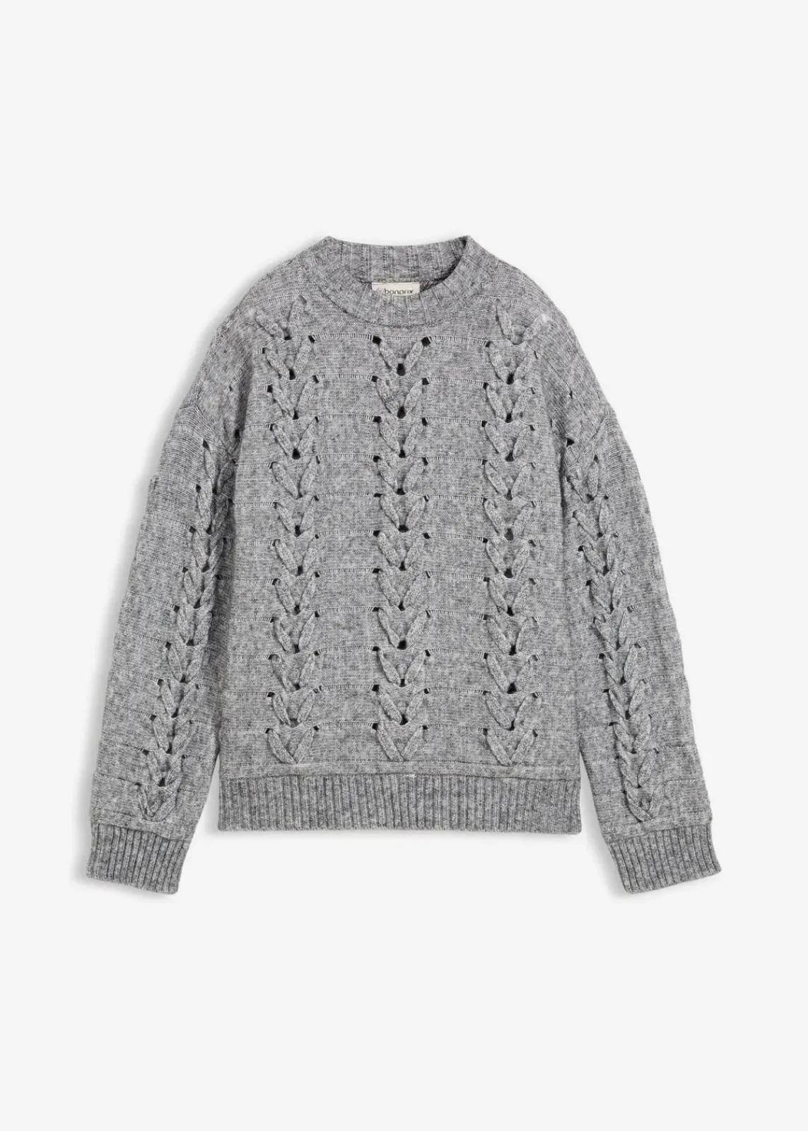 bonprix Bekleidung·Umstandsmode|Strickmode^Grobstrick-Pullover mit Zopfmuster grau meliert