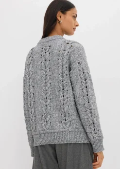 bonprix Bekleidung·Umstandsmode|Strickmode^Grobstrick-Pullover mit Zopfmuster grau meliert