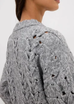 bonprix Bekleidung·Umstandsmode|Strickmode^Grobstrick-Pullover mit Zopfmuster grau meliert