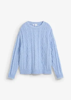 bonprix Strickmode|Pullover & Strickjacken^Grobstrick-Pullover mit Zopfmuster perlblau