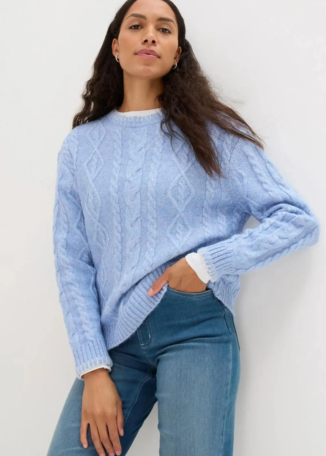 bonprix Strickmode|Pullover & Strickjacken^Grobstrick-Pullover mit Zopfmuster perlblau
