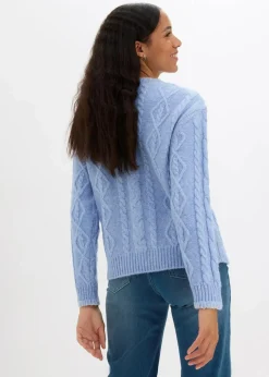 bonprix Strickmode|Pullover & Strickjacken^Grobstrick-Pullover mit Zopfmuster perlblau