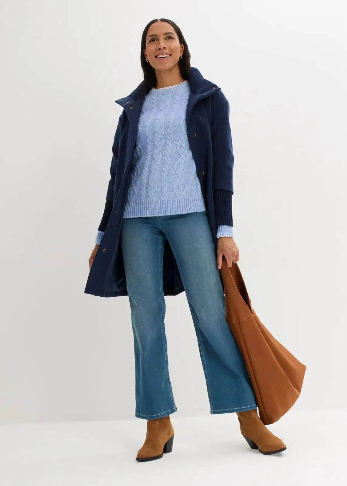 bonprix Strickmode|Pullover & Strickjacken^Grobstrick-Pullover mit Zopfmuster perlblau