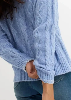 bonprix Strickmode|Pullover & Strickjacken^Grobstrick-Pullover mit Zopfmuster perlblau