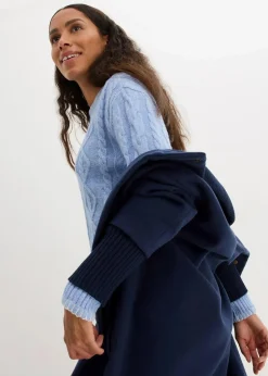 bonprix Strickmode|Pullover & Strickjacken^Grobstrick-Pullover mit Zopfmuster perlblau