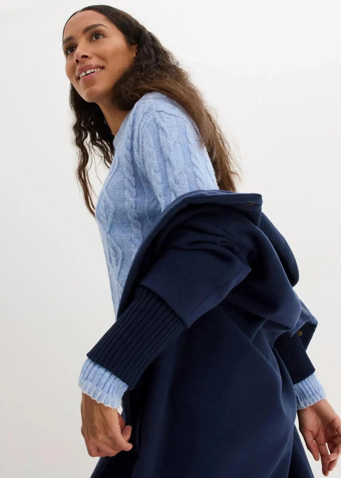 bonprix Strickmode|Pullover & Strickjacken^Grobstrick-Pullover mit Zopfmuster perlblau