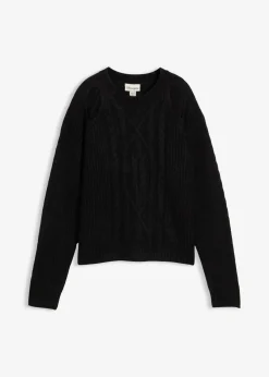 bonprix Bekleidung·Umstandsmode|Strickmode^Grobstrick-Pullover mit Zopfmuster schwarz