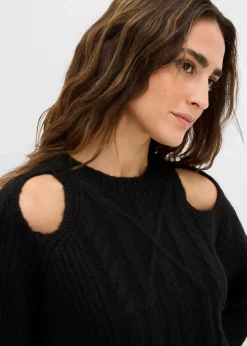 bonprix Bekleidung·Umstandsmode|Strickmode^Grobstrick-Pullover mit Zopfmuster schwarz