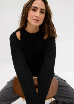 bonprix Bekleidung·Umstandsmode|Strickmode^Grobstrick-Pullover mit Zopfmuster schwarz