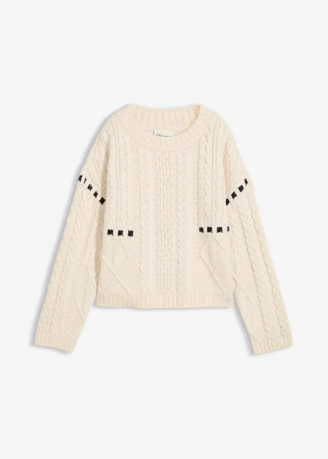 bonprix Pullover & Strickjacken|Strickmode^Grobstrick-Pullover mit Zopfmuster kieselbeige