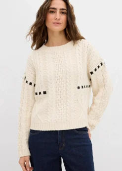 bonprix Pullover & Strickjacken|Strickmode^Grobstrick-Pullover mit Zopfmuster kieselbeige